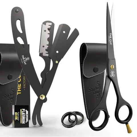 The Cut Straight Razor with 6.5 inch scissors, Platinum Blades , Blade Razors for Men: Professional Barber Smooth Facial Comfort Pack Stainless Steel