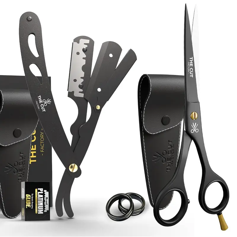 The Cut Straight Razor with 6.5 inch scissors, Platinum Blades , Blade Razors for Men: Professional Barber Smooth Facial Comfort Pack Stainless Steel