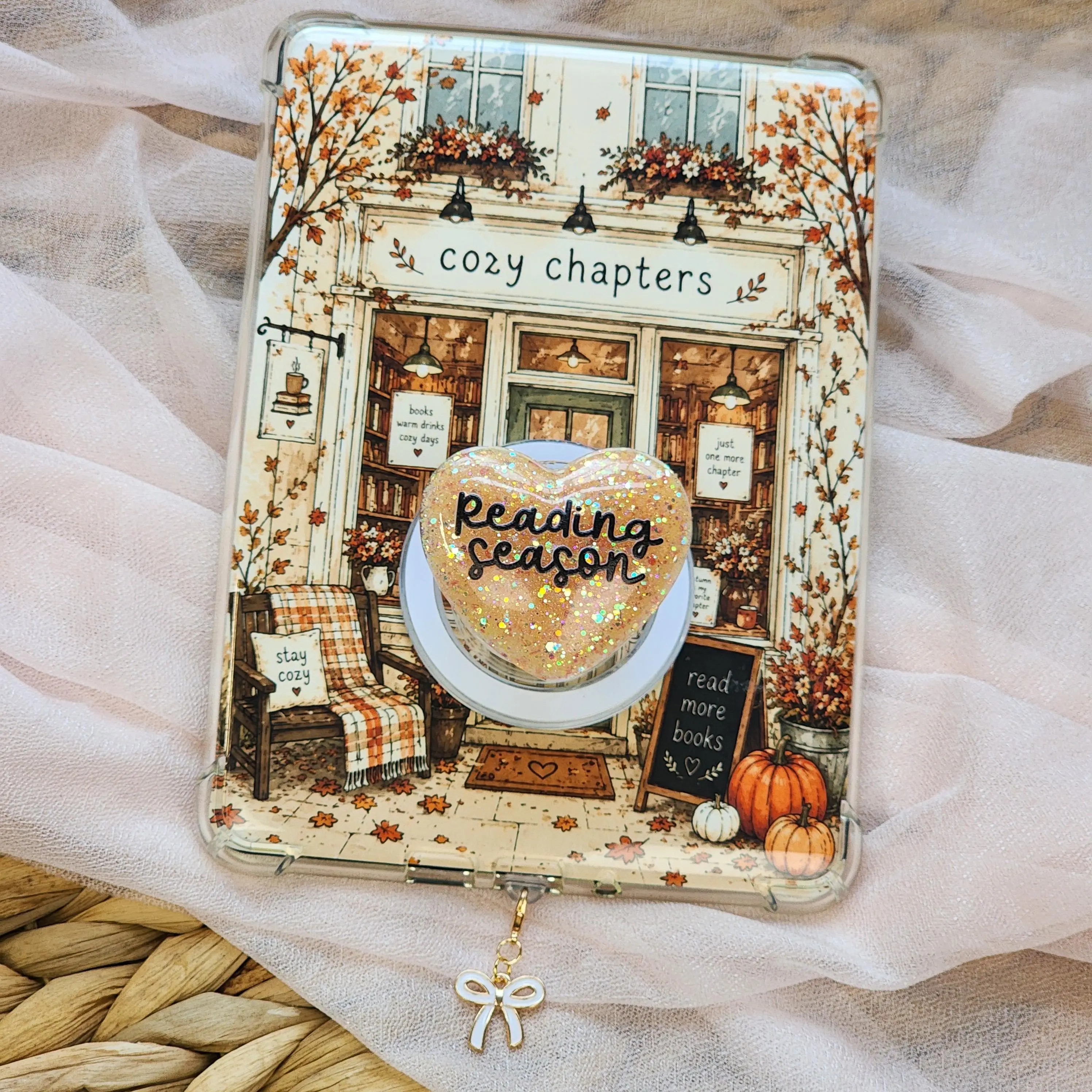Kindle Accessories Set | Cozy Chapters Reading Season | Insert, Grip & Charm
