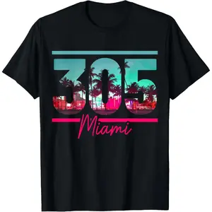 Cotton Miami 305 Area Code Florida Vintage Palm Trees Pride Retro T-Shirt