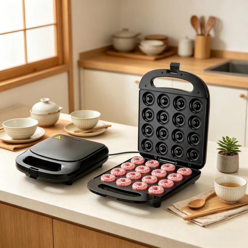 1000W donut machine, double-sided heating, with detachable non stick board, suitable for home, kitchen, cake, pancake, nut, snack or dessert, US standard two plug