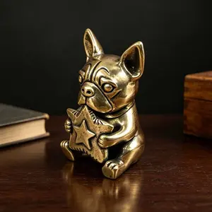 Vintage Brass Dog Star Statue, French Bulldog Desktop Decor, Desk Ornaments, Antique Craftsmanship, Desk Tea Pet, Cute Collectible Gift for Pet Lovers
