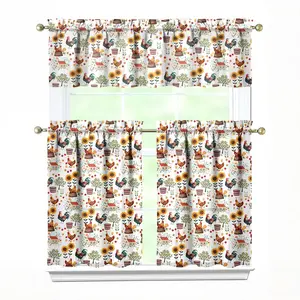 3 Piece Chicken Rooster Kitchen Curtains and Valances Set for Window Over Sink Decor 27.5x36 in