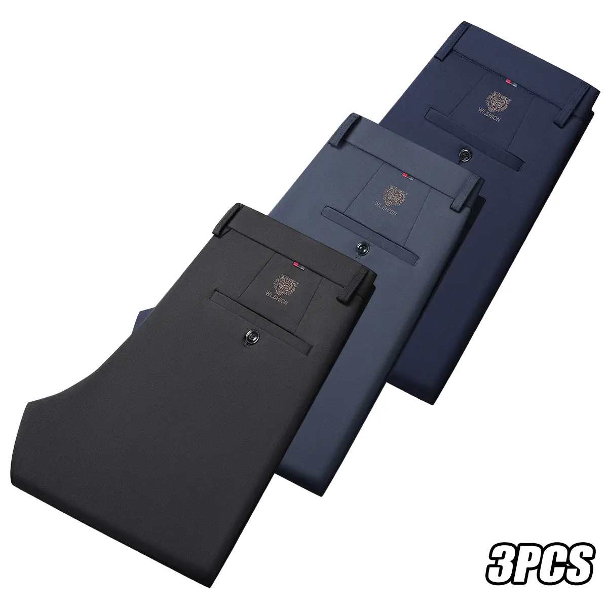 JOGWAVE 3PCS men’s business casual formal long pants, work pants, mid-to-high waist with zipper, customizable and a close fit, multiple pockets, durable breathable polyester fiber, all-season wear, stylish casual design, no ironing required, golf trousers