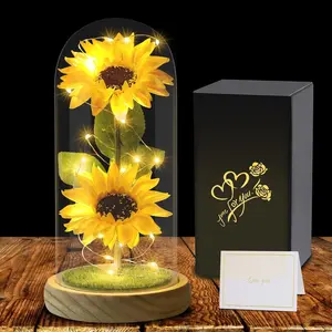 Sunflower Gifts for Women - Valentines Day Gifts for Girlfriend Wife Lover Mother Enchanted LED Sunflower Lamp, Artificial Sunflower in Glass Dome,  Gifts for Birthday, Mothers Day, Anniversary