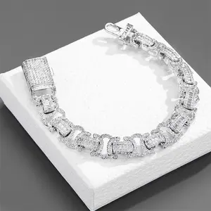 13mm Three-Dimensional Versatile Fashion Thick European HipHop Full Diamond Cuban Bracelet for Men Factory Direct Wholesale