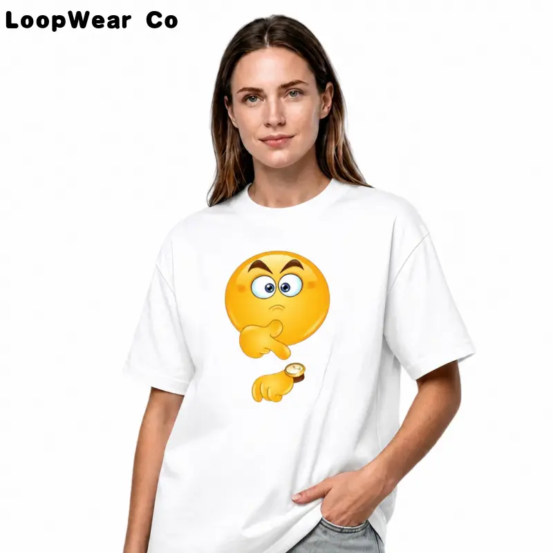 [Graphic T Shirt] [Funny T  Shirt] Thinking Smiley Face Graphic T-Shirt – Funny Waiting Emoji Watch Pointing Tee, Unisex Cotton Short Sleeve Shirt, Cute Meme Aesthetic Streetwear Top, Casual Soft Outfit for Men & Women, Crew Neck