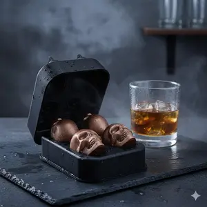 Reusable Silicone Ice Ball Mold Set with Leak-Proof Lid, Easy Release Whiskey Stones Cooler, Non-Slip Freezer Tray for Halloween Christmas Parties Camping and Home Bars