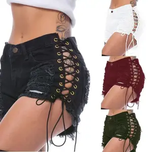 Side-Ripped Stretch Shorts | Summer Hotpants | Denim Cutoffs | Adjustable Grommet Belt & Butt-Lifting Womenswear Apparel Bottoms Fashion Basic Style Minimalist