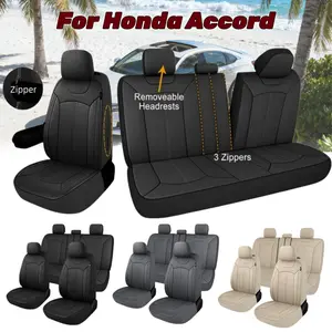 9Pcs For Honda Accord 2011-2019 2020 2021 2022 2023 2024 2025 2026 Car 5 Seat Covers Full Set Leather, Car Front Seat Covers with Zipper for Armrest & Rear Split Bench with 3 Zipper, 4 Season Seat Cover Cushion Protector Pad Mat Non-Slip Auto Accessories