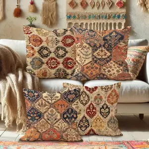 Bohemian Style Pillow Covers Set of 4, Single-Sided Print Decorative Pillows, 45x45cm, Hidden Zipper, Indoor Outdoor Use