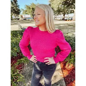 Puff Shoulder Textured Knit Sweater