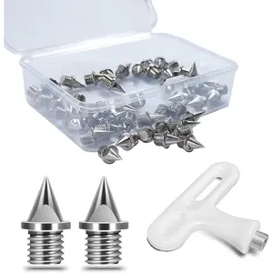 Track Spikes, 1/4 inch Pyramid Track and Cross Country Spikes with Spike Wrench, Stainless Steel Replacement Spikes for Sprint Sports Short Running Shoes