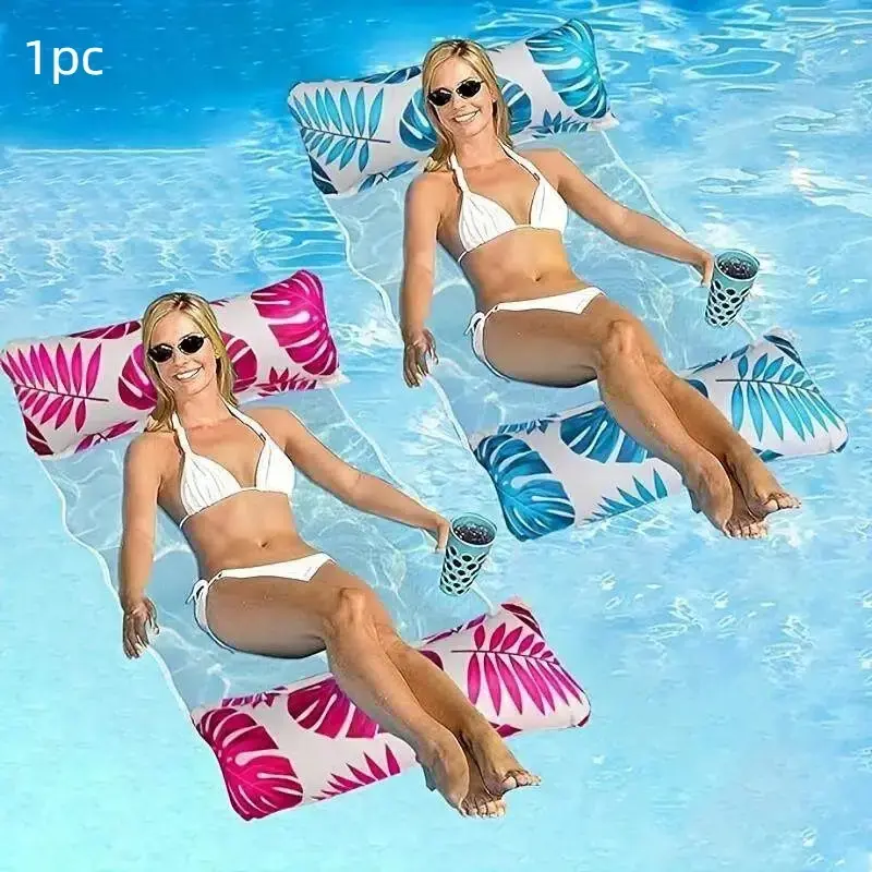 Folding PVC Water Hammock - Inflatable Adult Swim Mat, Summer Beach Pool Essential, Portable Float Lounge Pad for Party Sunbath Swimming Sofa