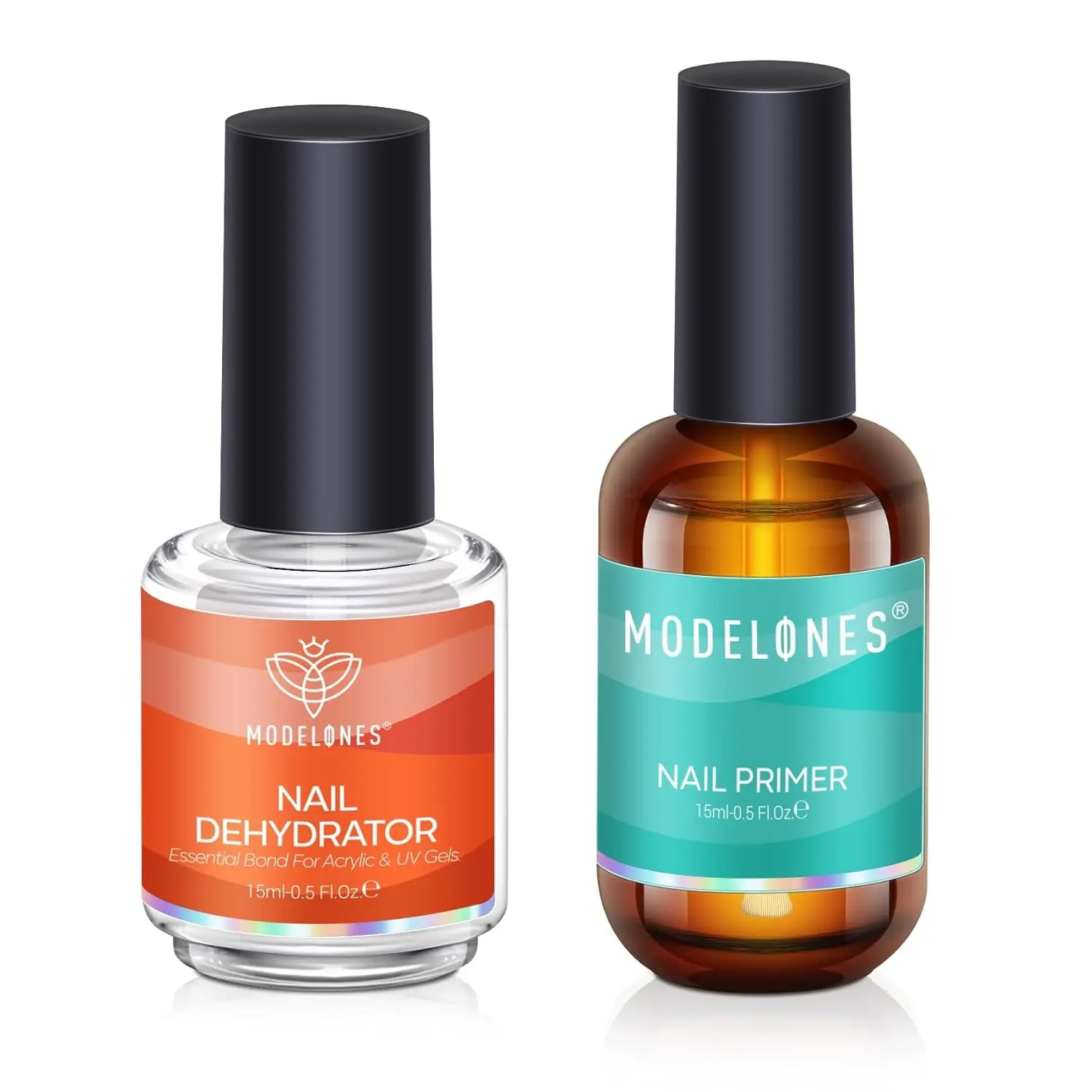 Modelones Nail Dehydrator and Primer, Acid Free Prep Kit for Base Coat | Natural Hema-Free dehydrator & Bond Primer Prep Kit, Acrylic Nail Supplies 2 Pcs 15 ml