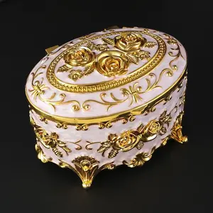 Vintage Rose Pattern Jewelry Storage Box, 1 Count Elegant Jewelry Organizer with Lid, Home Organizer for Earrings, Rings, Necklaces