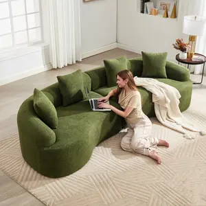 110-inch curved boneless sofa, high-density fabric, compressed modular sectional sofa, chenille fabric sofa bed. Suitable for living rooms, bedrooms, apartments, and lounges. No assembly required. couch Oversized Reading Chair with Ottoman