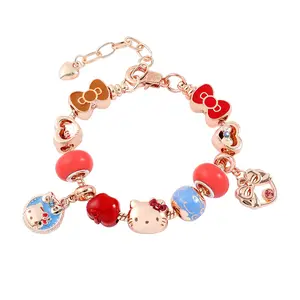 Sanrio Hello Kitty Bracelet with Colorful Charms & Bow Accents Rose Gold Finish Elegant Accessory for Any Outfit