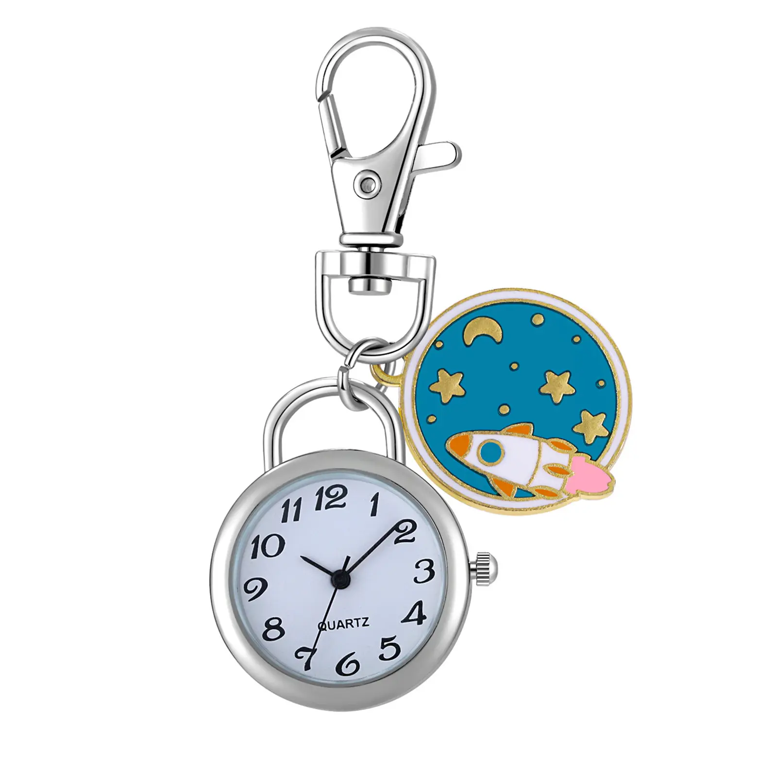 OIDEA Carabiner Clip Watch for Easy Carry, Silver-Tone with a Futuristic Look, Cosmic Stars Dial, 1ATM Splash-Resistant, Nurses, Everyday Use, Analog Watch, Splash-Proof, 1Atm Splash-Resistant Finish