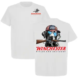 250 Years American Winchester Rifles and Shotguns T-Shirt Hunting Dog Graphic Tee Funny Cowboy Gun Lover Shirt 250 Hat USA Flag Outdoor Gift for Dad