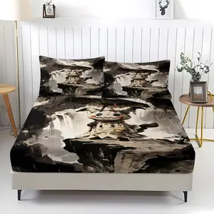 3-piece set of ink wash Pikachu patterned bed sheets, including 1 bed sheet and 2 pillowcases, with anti slip and dust-proof covers suitable for bedrooms and daily holiday and birthday gifts