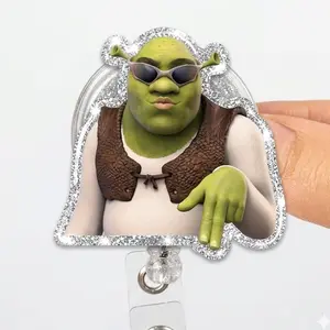 Funny Ogre Meme Badge Reel, Glitter Shrek Inspired ID Holder Clip