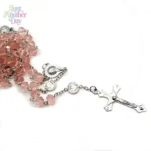 Colorful Crystal Beads Rosary Necklaces Cross Pendant Catholic Religious Necklaces for Men Women Jewelry Gift Long Chain