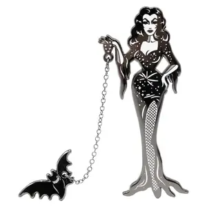 Vampira With Flying Bat Enamel Pin