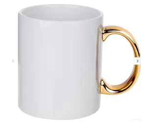 11oz Sublimation White Mug with Gold Handle
