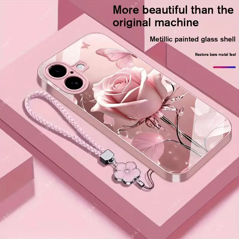Suitable for [iPhone 16 Plus] high-end phone case，a beautiful four-leaf clover lanyard is included,exquisite and high-end design,a variety of colors are available for you to choose from YM99