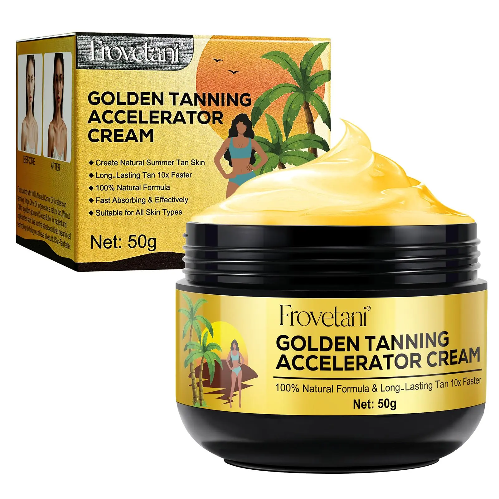 Golden Tan Accelerator Cream, Moisturizing Skin Tanning Gel, Body Lotion for All Skin Types, Sun Care Product for Women & Men, Cosmetic