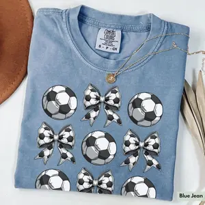 Comfort Colors Coquette Soccer Shirt for Soccer Mom Shirt Womens Soccer Shirt for Soccer Lover Shirt Soccer Season Soccer Game Day Bow Tee