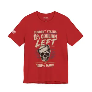 0% Civilian Left Skull Shirt | Navy Veteran Military Humor Tee | Current Status Veteran T-Shirt