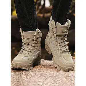 Men's Outdoor Hiking Boots, Casual Lace Up Or Side Zipper Duty Boots, Waterproof Tactical Boots, Fashionable Shoes for Men