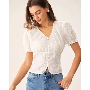 White Floral Puffed Sleeve Blouse