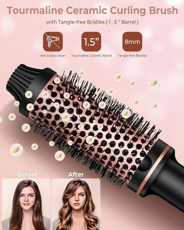 1.5 Inch Heated Round Brush with Negative Ions, 3-in-1 Curling Blowout Brush for All Hair Types
