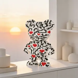 Multicolor Camouflage Rune Heart Bear 3D Puzzle Blocks, Animal Shape Puzzle, Animals, Home Office Decor, Party Decoration, Ideal Gift, Handmade Craft, Collectible Statue