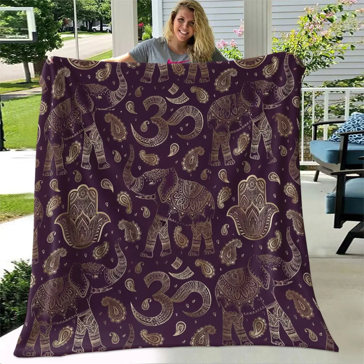 Indian Paisley Pattern Digital Print Fleece Blanket, Soft Thickened Fabric for Living Room & Bedroom, Perfect for Camping & Travel, Washable Decorative Throw for Family & Friends