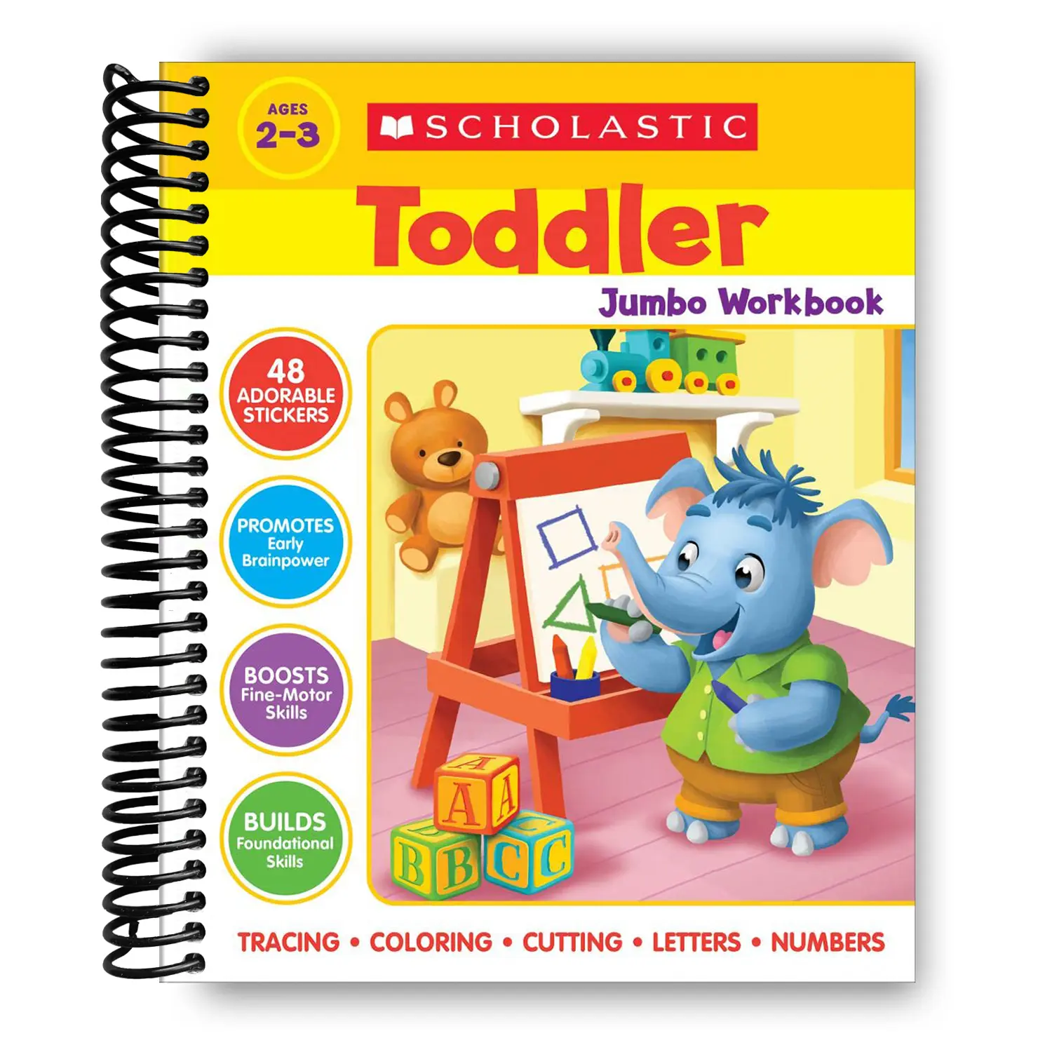 Scholastic Toddler Jumbo Spiral Bound Workbook - Early Skills, Preschool Learning Materials, Letters Activities, Alphabet Intro, Coloring, Cutting (1.54 lbs, 10.9 x 8.4 x 0.82 in)