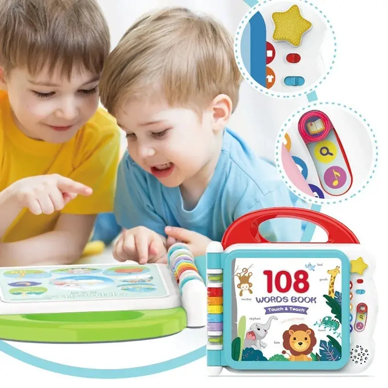108 Core English Words Learning Book with Compact Unisex Button-Press Interactive Audio Reading Machine for 12 Months–6 Years Toddlers, Colorful Toddler Learning Activities Toy, Ideal for Holidays, Birthdays