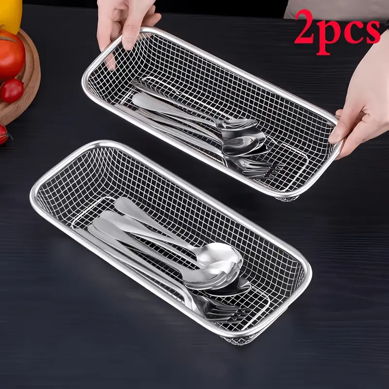 2pcs Stainless Steel Dish Drying Racks - Elongated Mesh Cutlery Holder, Dishwasher-Safe Organizer for Chopsticks, Forks, Knives, Spoons, Suitable for Kitchen Sinks & Countertops