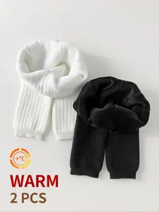 Girls' Winter Warm Thickened Nine-Point Jumpsuits, Soft Elastic Comfort Fit, Daily Wear, Casual Style, 2-Pack