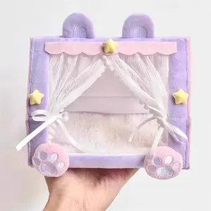 Doll Tent Bed Cute Little Fresh Cotton Doll Baby Bed Creative Storage Toys Indoor Desktop Ornaments Cute Gifts Taro Furniture
