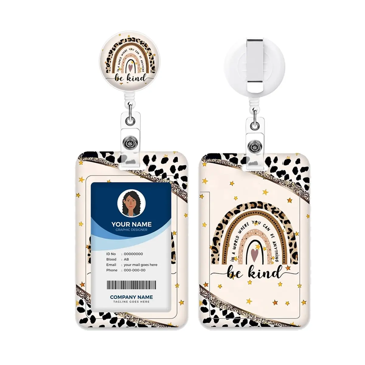 Be Kind ID Badge Holder Set, Adjustable Reel Clip, Fun Document Label Protector, Women Teachers Nurses Doctors Office Identity Card Guard, Retractable Badge Holder