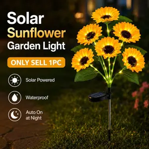 6 Heads Solar Sunflower Garden Stake Light, Waterproof Outdoor LED Yard Decor, Auto On Night Lamp for Patio Lawn Pathway, Warm Glow Solar Flower Lights, Only Sell 1PC