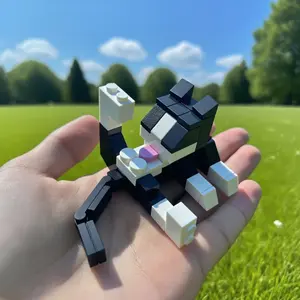 Moc Mini Cow Cat Building Blocks, DIY Cute Pet Decoration, Adorable Desk Ornament, Birthday Creative Gift, Desk Accessory