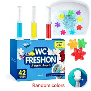 Toilet Gel Stamp Box - 3-Tube Scented Deodorizing Bathroom Air Freshener, 42 Flowers, Keeps Toilet Clean & Fresh with Every Flush (Home Care Supplies) Gentle Natural Enzyme Cleaner