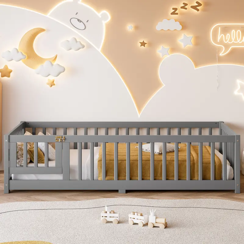 Bellemave Formaldehyde-Free Pure Solid Pine Toddler Bed Frame - Safety Guardrail, Low Floor Profile, Stable Quiet Support, Small Door, 77.5x40.7x17.5in, 46.30 lbs, Assembly Required, Fosters Independence, Wood Design for Toddlers