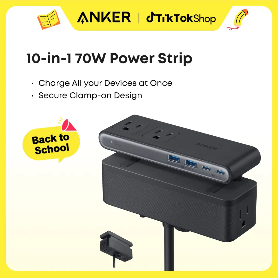 【10-in-1 Desk Clamp】Anker Nano Power Strip, 1500J Surge Protection,5 ft Extension Cord, 70W Max Gaming Desk Accessory, 6 AC, 2 USB A, 2 USB C, Home Office Essential, Fitts 0.6 - 1.8" Tabletop Edge (Usb Port Gadget, Usb A Ports, Multiple Usb Port) sohochic
