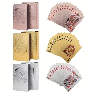 10 waterproof plastic playing card sets-gold/silver/pink aluminum foil embossed playing cards, youth creative game gifts, storage boxes, durable materials, suitable for party games, suitable for children aged 14 and above.